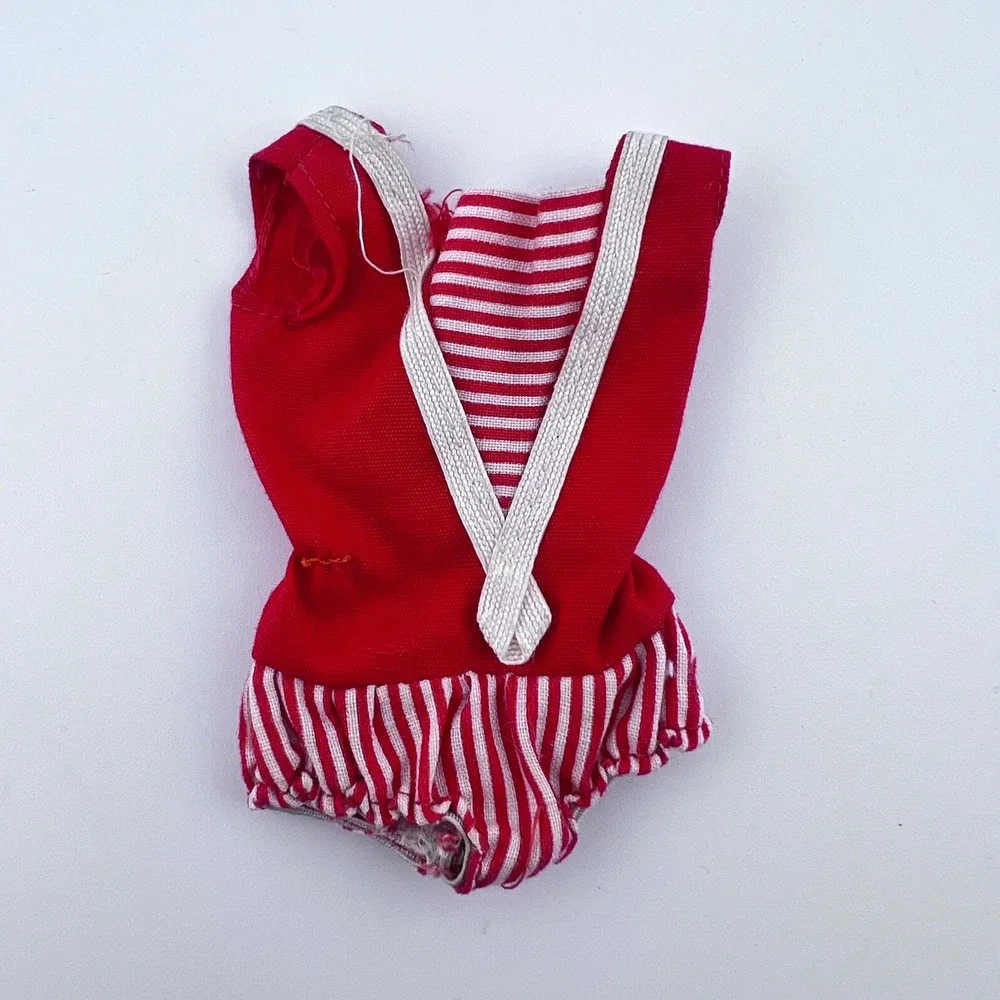 Vintage Barbie Swimsuit Red & White Stripe Ruffle One-Piece 1960s Doll Clothes